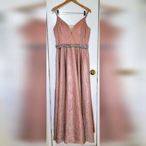 Champagne Maxi Gown Strapless Glittery Lace Up Back Size M